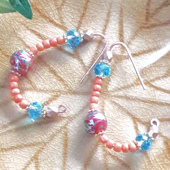 artisan earrings 608#mfs NEW boho orange bead copper threader earrings CopperH - Picture 2 of 5